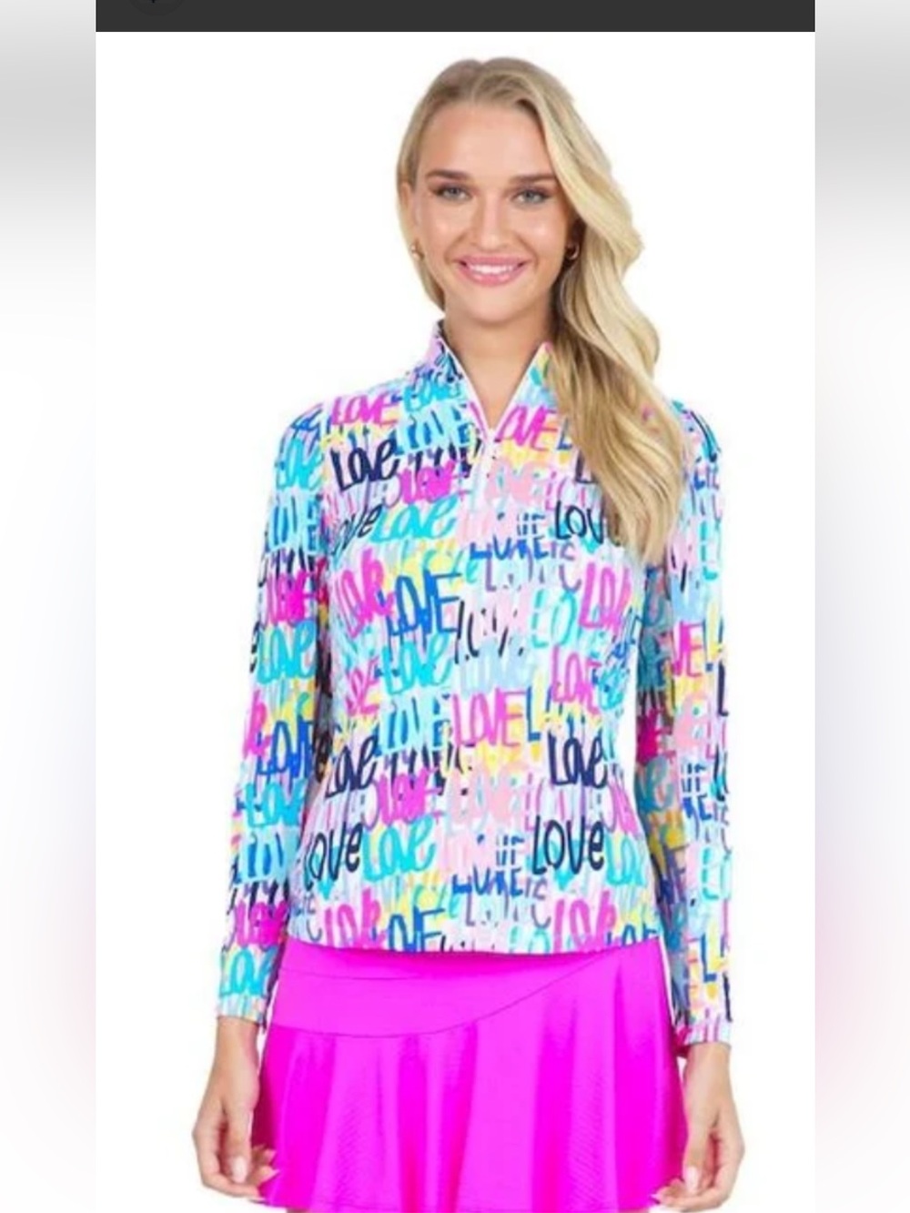 IBKUL Women's medium Shirt Mock Neck 1/4 Zip Love Cooling Top 50 SPF